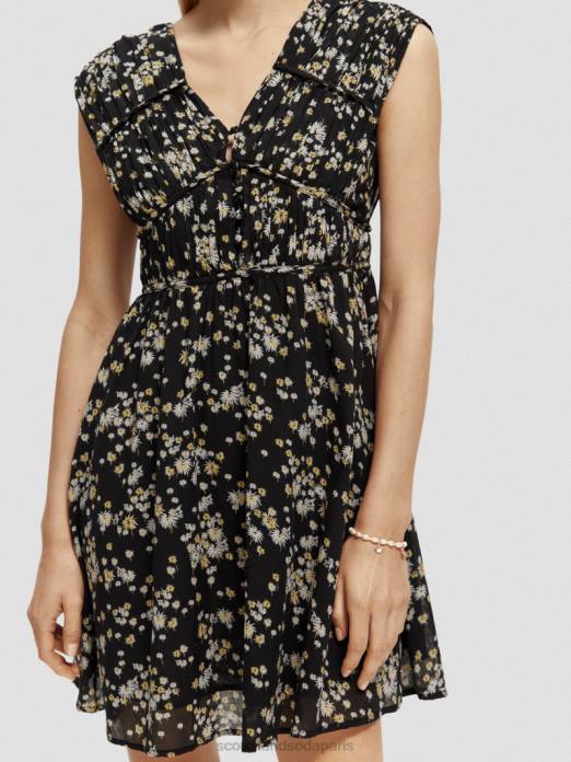 Scotch & Soda femmes robe courte sans manches à col en V pissenlit noir vêtements 4HB420