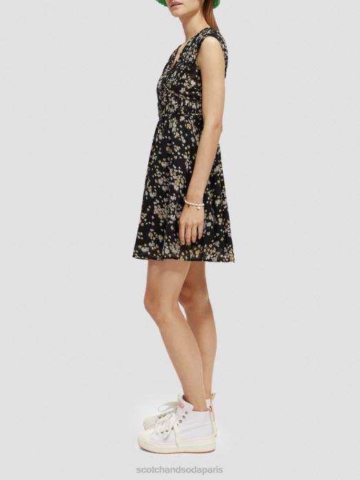 Scotch & Soda femmes robe courte sans manches à col en V pissenlit noir vêtements 4HB420