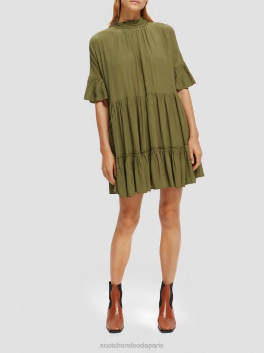 Scotch & Soda femmes robe courte à volants et volants armée verte vêtements 4HB423