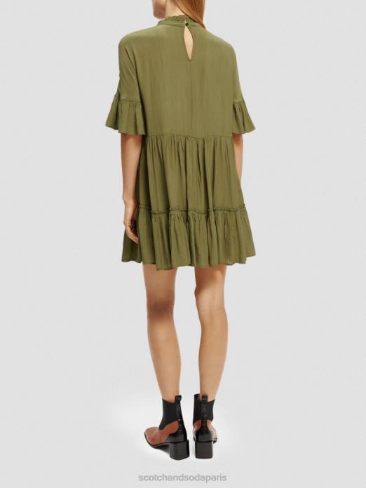 Scotch & Soda femmes robe courte à volants et volants armée verte vêtements 4HB423