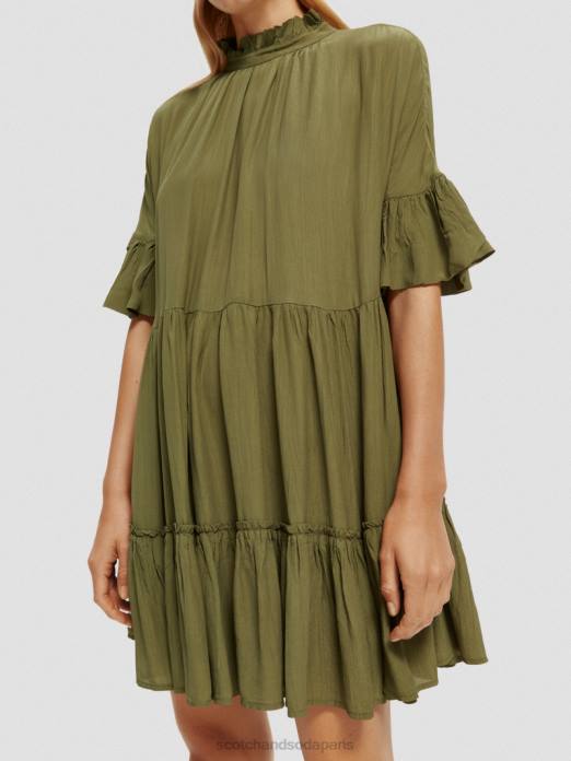 Scotch & Soda femmes robe courte à volants et volants armée verte vêtements 4HB423