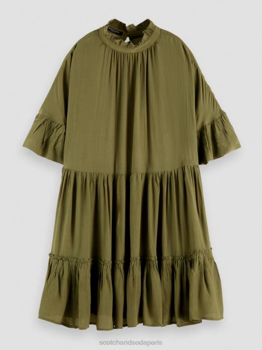 Scotch & Soda femmes robe courte à volants et volants armée verte vêtements 4HB423