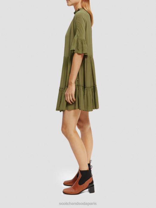 Scotch & Soda femmes robe courte à volants et volants armée verte vêtements 4HB423