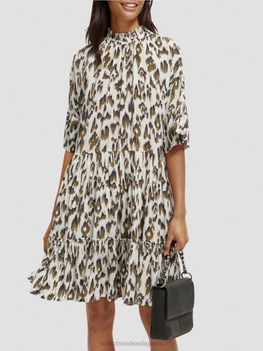 Scotch & Soda femmes robe courte à volants et volants vert armée ikat brossé vêtements 4HB422