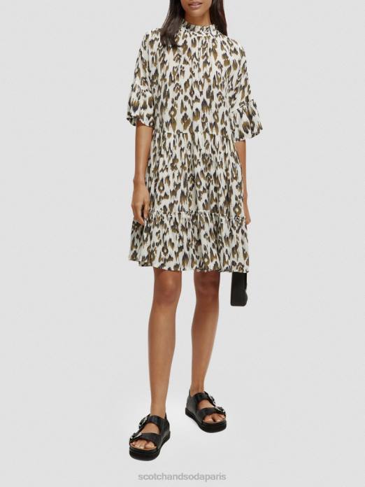 Scotch & Soda femmes robe courte à volants et volants vert armée ikat brossé vêtements 4HB422