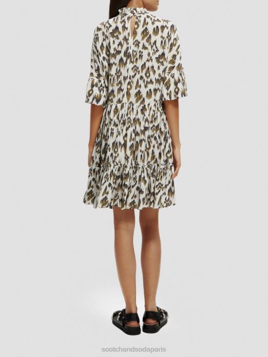 Scotch & Soda femmes robe courte à volants et volants vert armée ikat brossé vêtements 4HB422