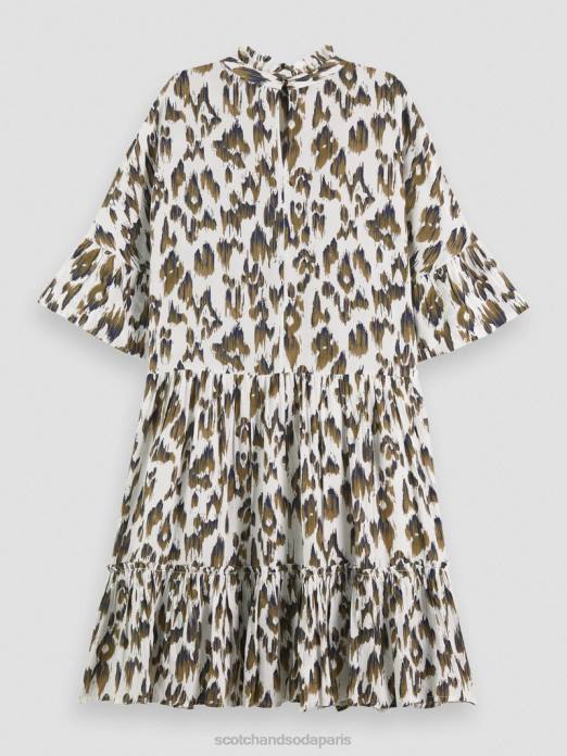 Scotch & Soda femmes robe courte à volants et volants vert armée ikat brossé vêtements 4HB422