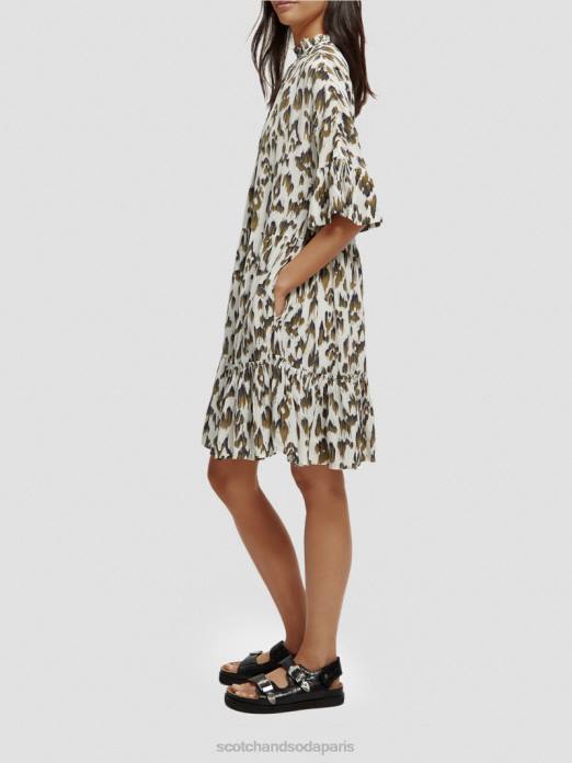 Scotch & Soda femmes robe courte à volants et volants vert armée ikat brossé vêtements 4HB422