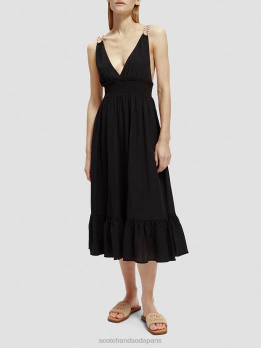 Scotch & Soda femmes robe mi-longue à smocks noir vêtements 4HB432