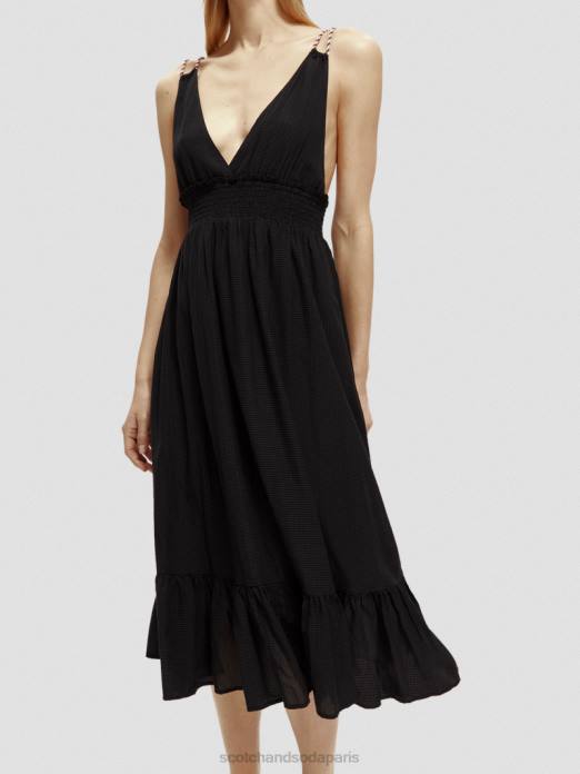 Scotch & Soda femmes robe mi-longue à smocks noir vêtements 4HB432