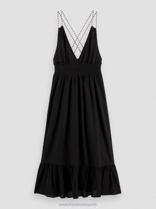 Scotch & Soda femmes robe mi-longue à smocks noir vêtements 4HB432