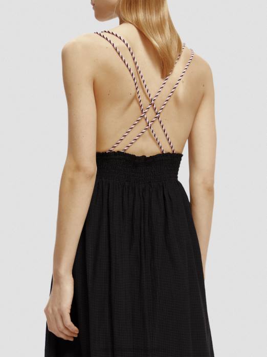 Scotch & Soda femmes robe mi-longue à smocks noir vêtements 4HB432