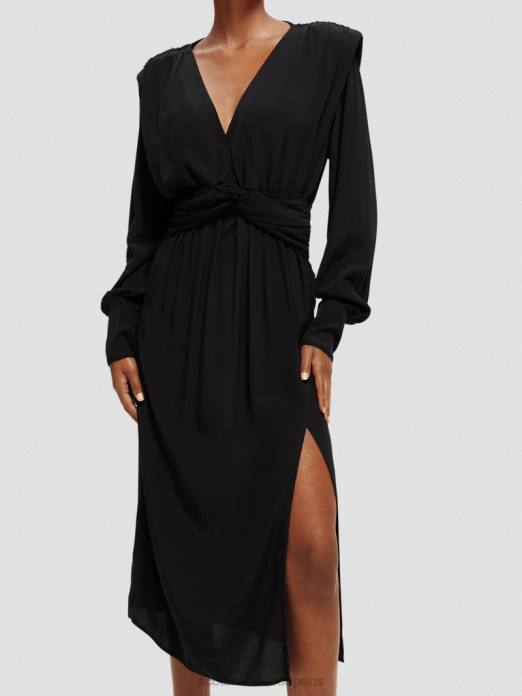 Scotch & Soda femmes robe midi ceinturée à manches longues et col V noir vêtements 4HB439