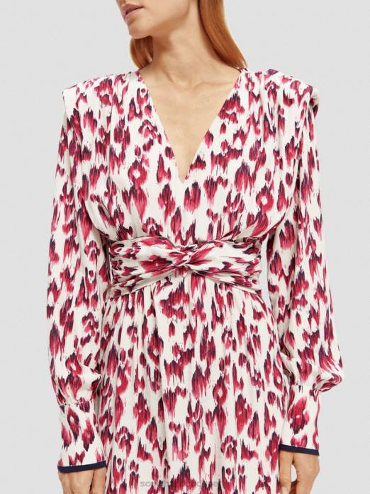 Scotch & Soda femmes robe midi ceinturée à manches longues et col V tarte aux cerises ikat brossées vêtements 4HB438