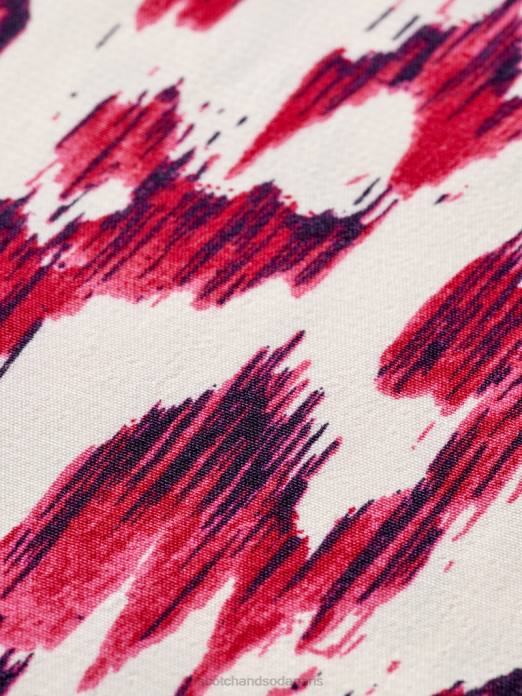 Scotch & Soda femmes robe midi ceinturée à manches longues et col V tarte aux cerises ikat brossées vêtements 4HB438