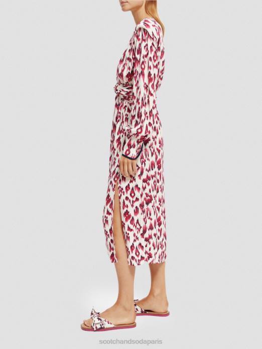 Scotch & Soda femmes robe midi ceinturée à manches longues et col V tarte aux cerises ikat brossées vêtements 4HB438