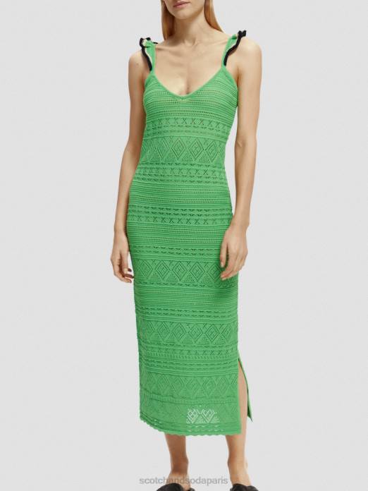 Scotch & Soda femmes robe midi à col V en maille pointelle perruche brillante vêtements 4HB44