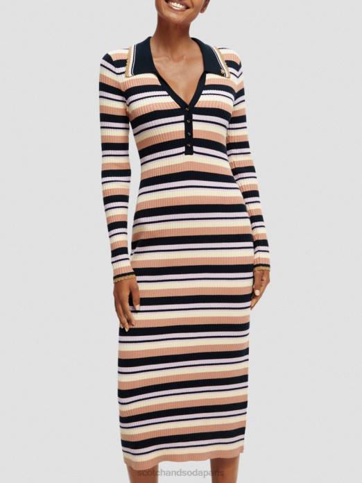 Scotch & Soda femmes robe midi polo en maille côtelée à manches longues marine vêtements 4HB414