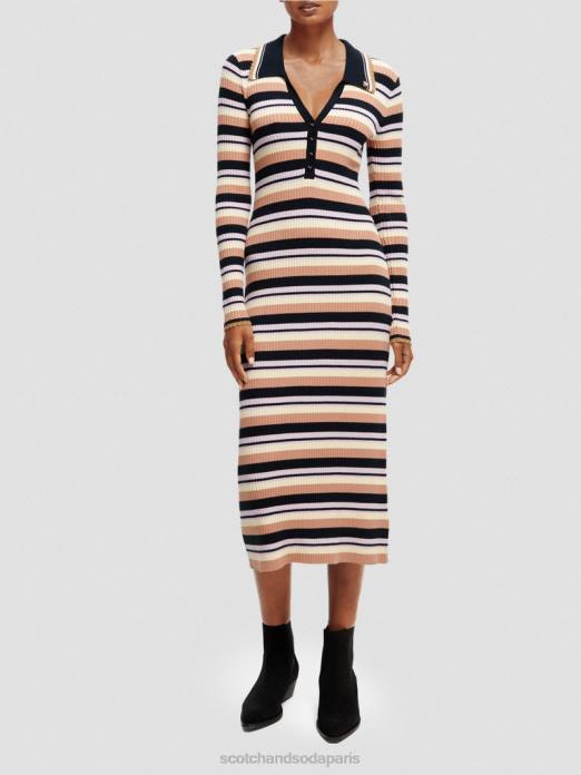 Scotch & Soda femmes robe midi polo en maille côtelée à manches longues marine vêtements 4HB414