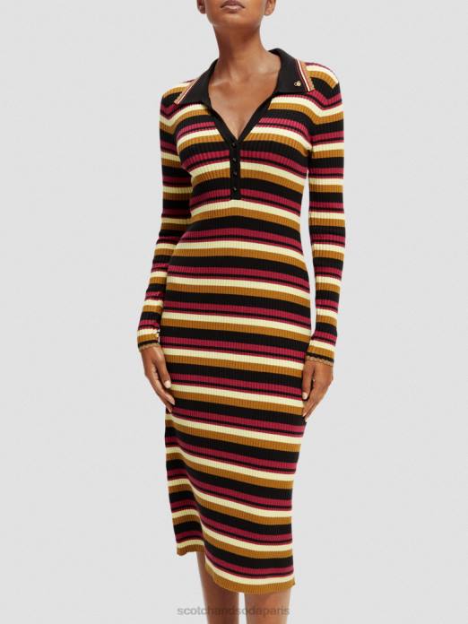 Scotch & Soda femmes robe midi polo en maille côtelée à manches longues noir vêtements 4HB413