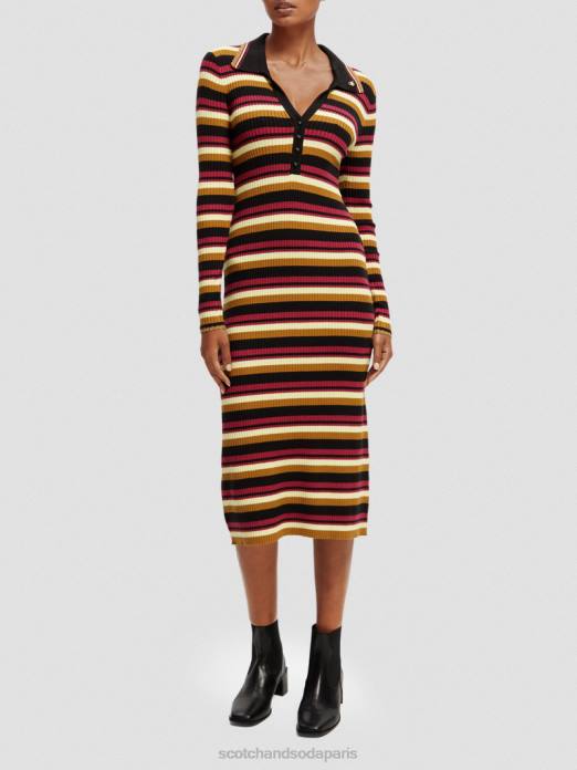 Scotch & Soda femmes robe midi polo en maille côtelée à manches longues noir vêtements 4HB413