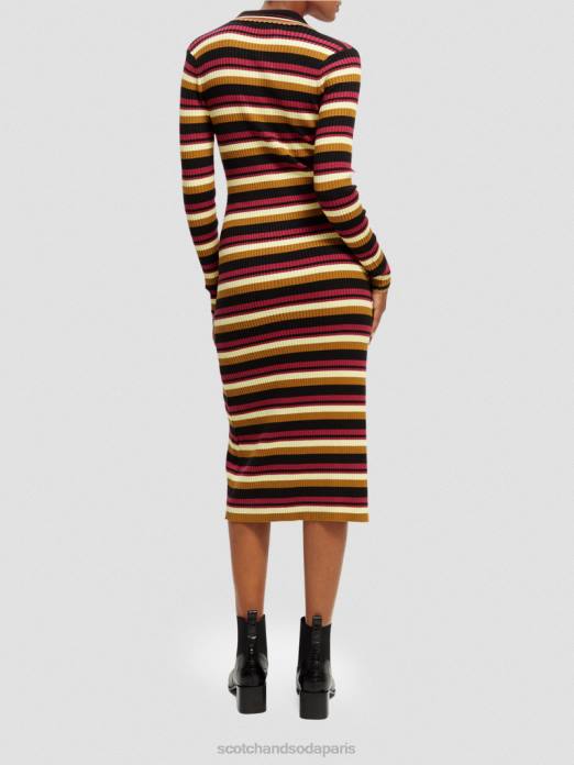 Scotch & Soda femmes robe midi polo en maille côtelée à manches longues noir vêtements 4HB413