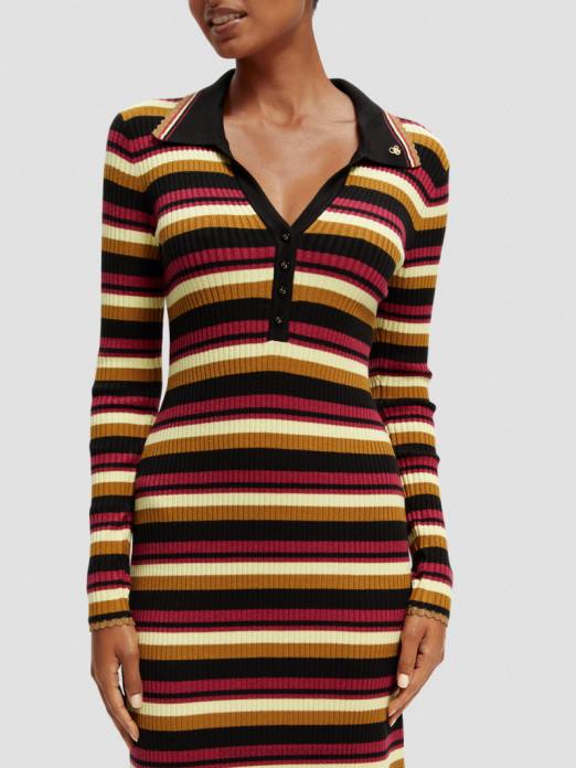 Scotch & Soda femmes robe midi polo en maille côtelée à manches longues noir vêtements 4HB413