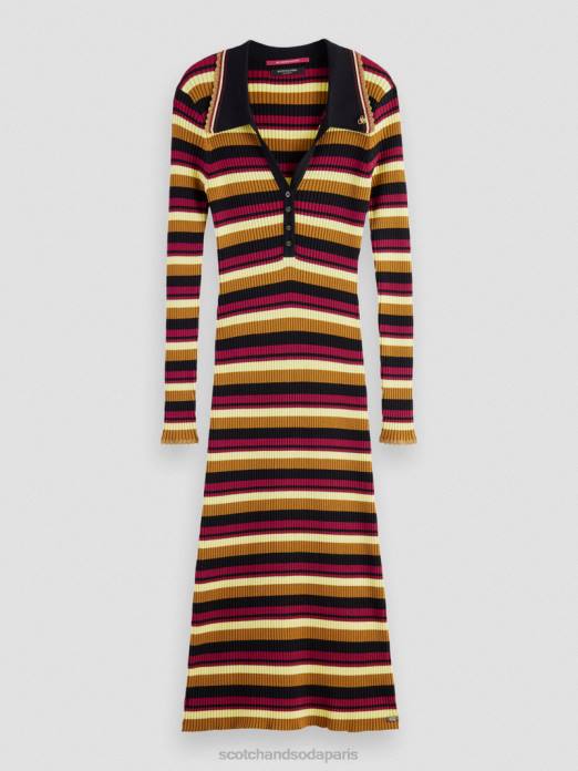 Scotch & Soda femmes robe midi polo en maille côtelée à manches longues noir vêtements 4HB413