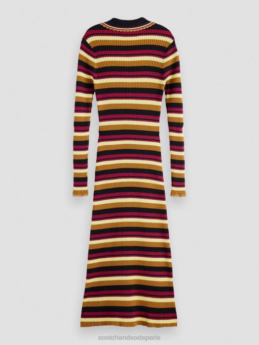 Scotch & Soda femmes robe midi polo en maille côtelée à manches longues noir vêtements 4HB413