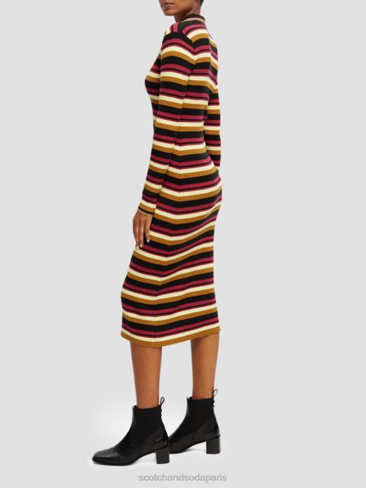 Scotch & Soda femmes robe midi polo en maille côtelée à manches longues noir vêtements 4HB413