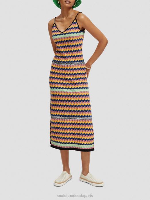 Scotch & Soda femmes robe midi à rayures en maille multi-rayures vêtements 4HB45