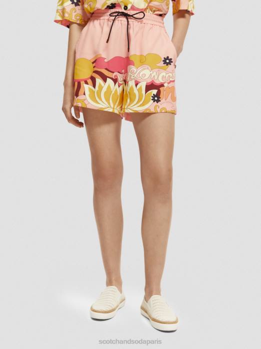 Scotch & Soda femmes short imprimé à taille élastiquée pêche rougir vêtements 4HB4255