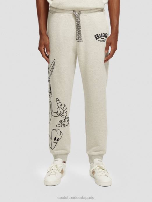 Scotch & Soda femmes looney tunes - pantalon de jogging brodé mélange blanc cassé vêtements 4HB4185