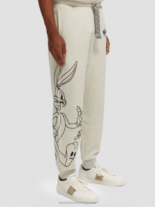 Scotch & Soda femmes looney tunes - pantalon de jogging brodé mélange blanc cassé vêtements 4HB4185