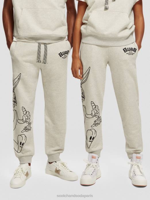 Scotch & Soda femmes looney tunes - pantalon de jogging brodé mélange blanc cassé vêtements 4HB4185