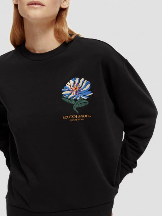 Scotch & Soda femmes sweat ample brodé noir vêtements 4HB4184
