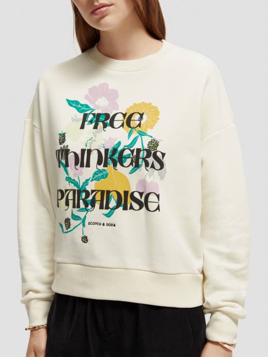 Scotch & Soda femmes sweat ample à motif artistique vanille blanche vêtements 4HB4230