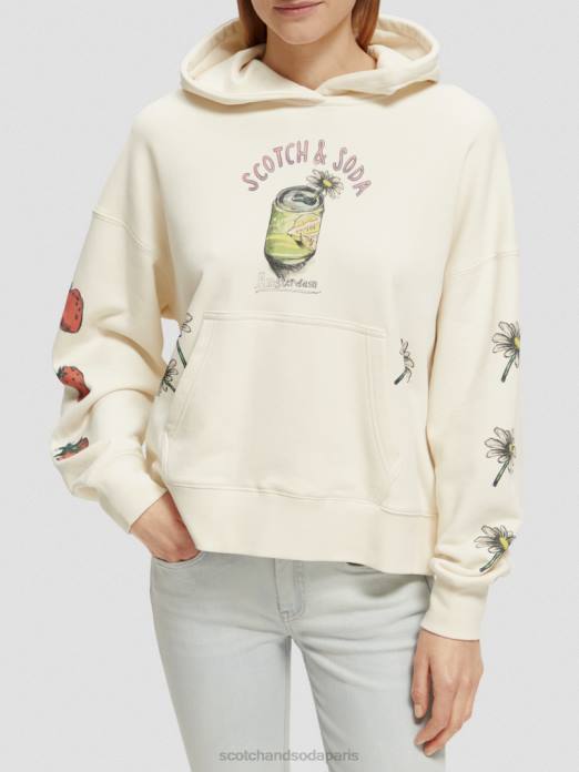 Scotch & Soda femmes sweat à capuche ample à motif artistique vanille blanche vêtements 4HB4216