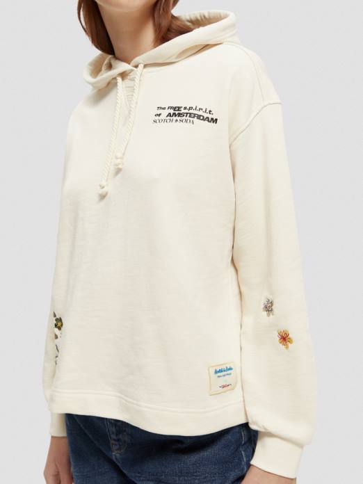 Scotch & Soda femmes sweat à capuche court en coton biologique blanc cassé vêtements 4HB4202