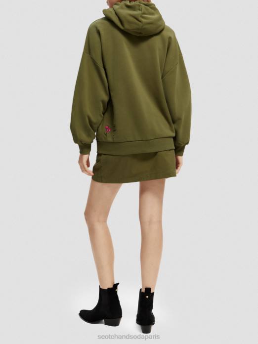 Scotch & Soda femmes sweat à capuche oversize à motif floral armée verte vêtements 4HB4219