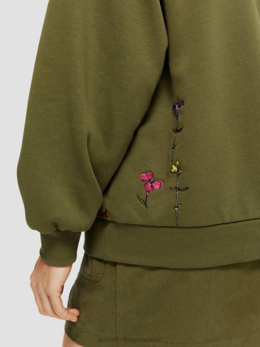 Scotch & Soda femmes sweat à capuche oversize à motif floral armée verte vêtements 4HB4219