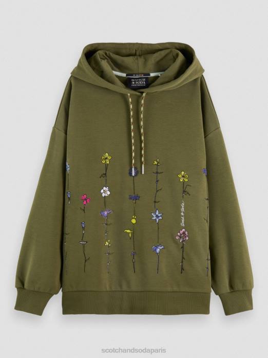 Scotch & Soda femmes sweat à capuche oversize à motif floral armée verte vêtements 4HB4219