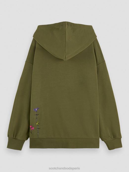 Scotch & Soda femmes sweat à capuche oversize à motif floral armée verte vêtements 4HB4219
