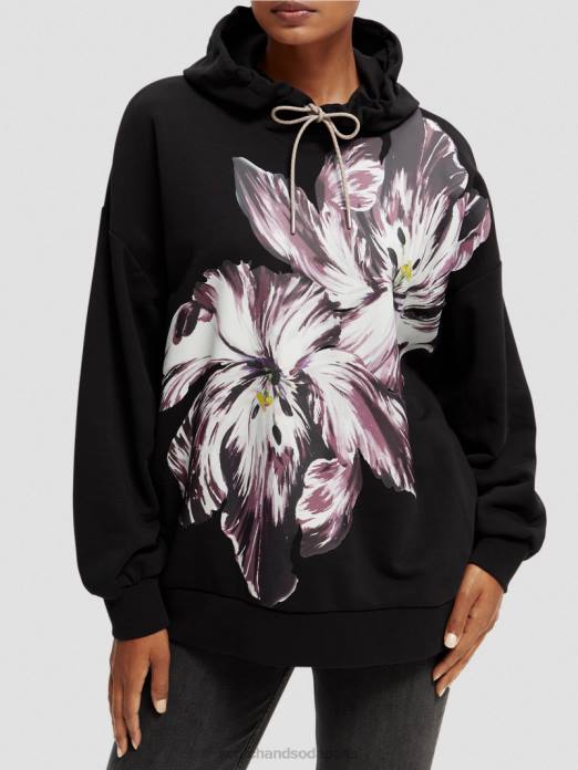 Scotch & Soda femmes sweat à capuche oversize peint en forme de tulipe noir vêtements 4HB4213