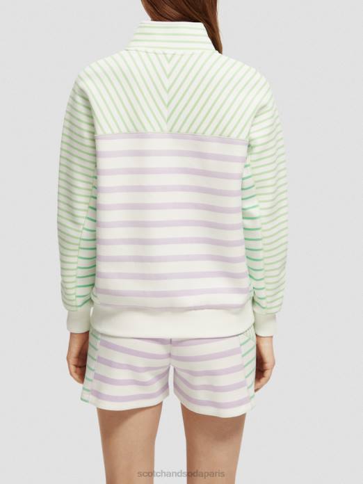 Scotch & Soda femmes sweat-shirt coupe décontractée à demi-zip rayé vêtements 4HB4229