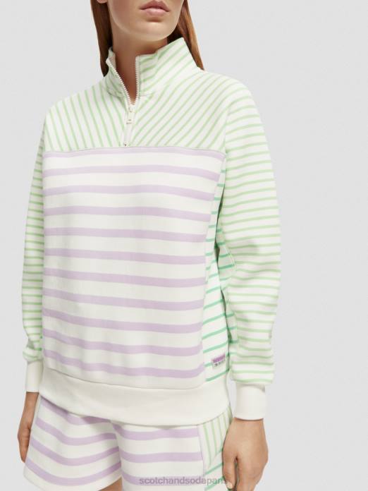 Scotch & Soda femmes sweat-shirt coupe décontractée à demi-zip rayé vêtements 4HB4229