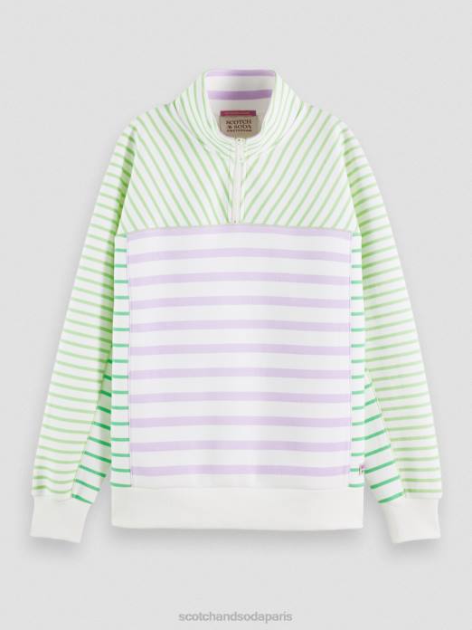 Scotch & Soda femmes sweat-shirt coupe décontractée à demi-zip rayé vêtements 4HB4229