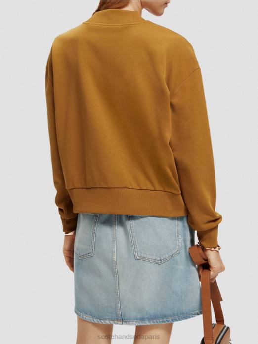 Scotch & Soda femmes sweat-shirt court ample à col cheminée caramel vêtements 4HB4198