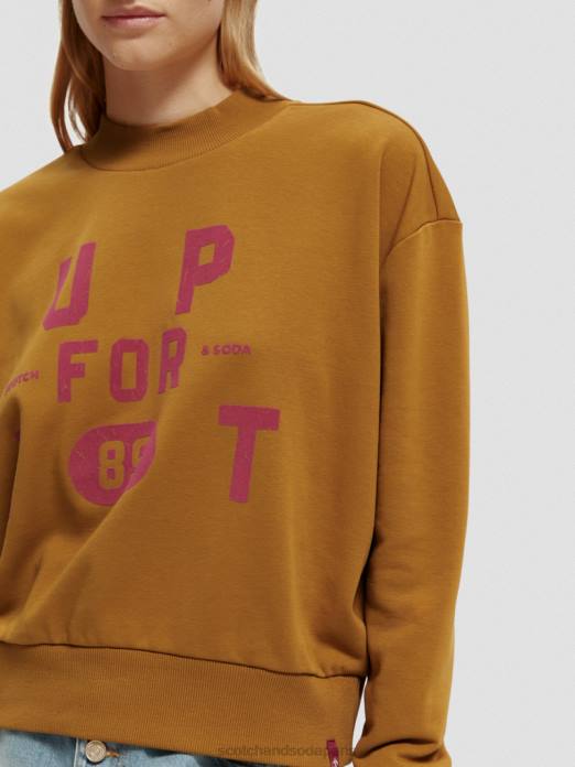 Scotch & Soda femmes sweat-shirt court ample à col cheminée caramel vêtements 4HB4198