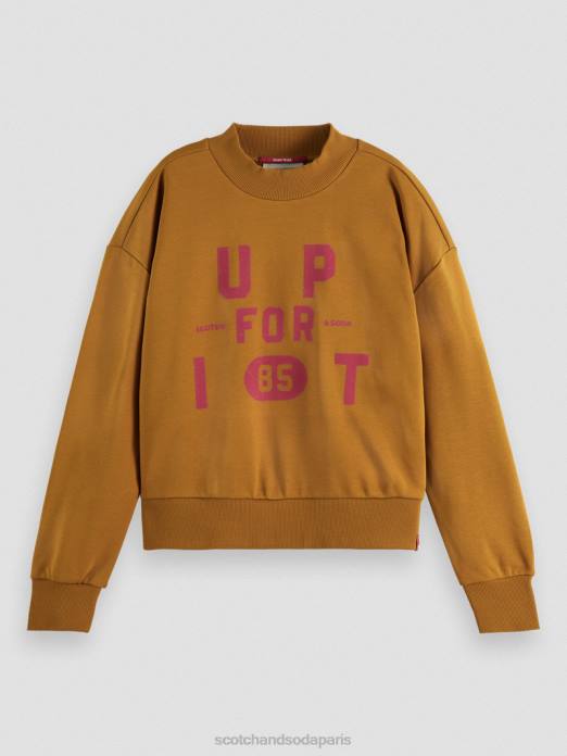 Scotch & Soda femmes sweat-shirt court ample à col cheminée caramel vêtements 4HB4198